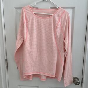 T by Talbots Activewear Top Womens Xl White Pink Stripe Long Sleeve Shirt Preppy